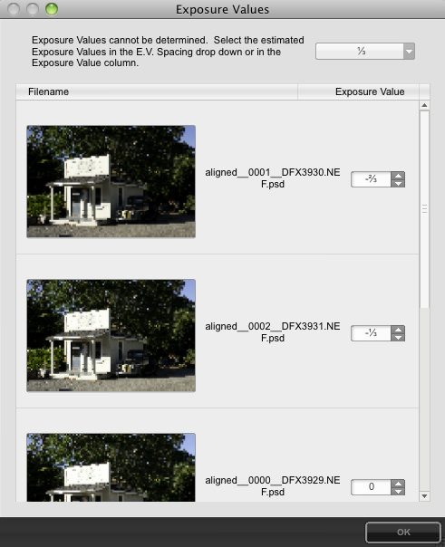 HDR Efex Pro Exposure Settings Dialog