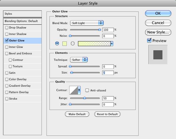 The Outer Glow Layer Style Dialog Box Settings